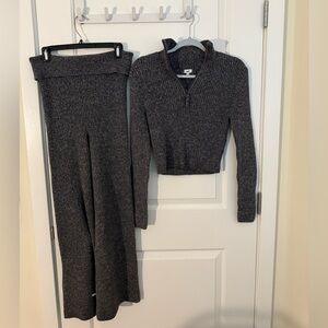 Aerie Gray Ribbed Knit Sweater and Pants Set